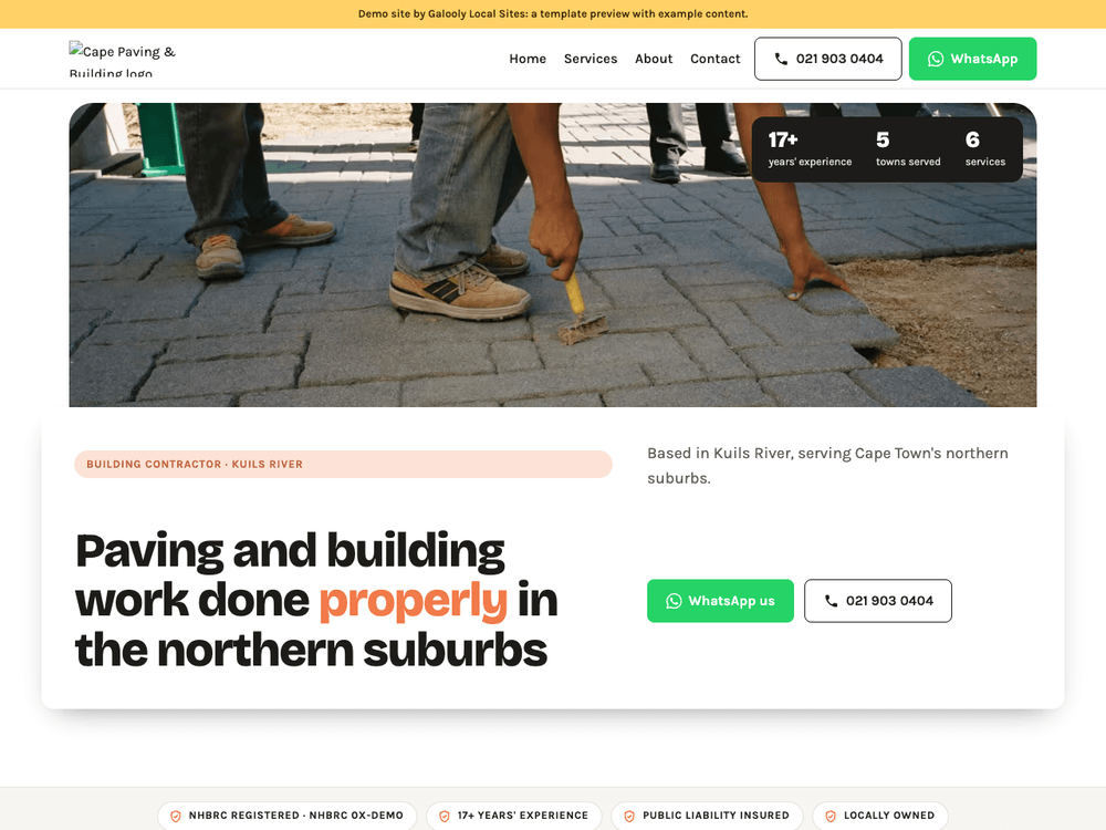 Builder and paving demo site on the Ember template