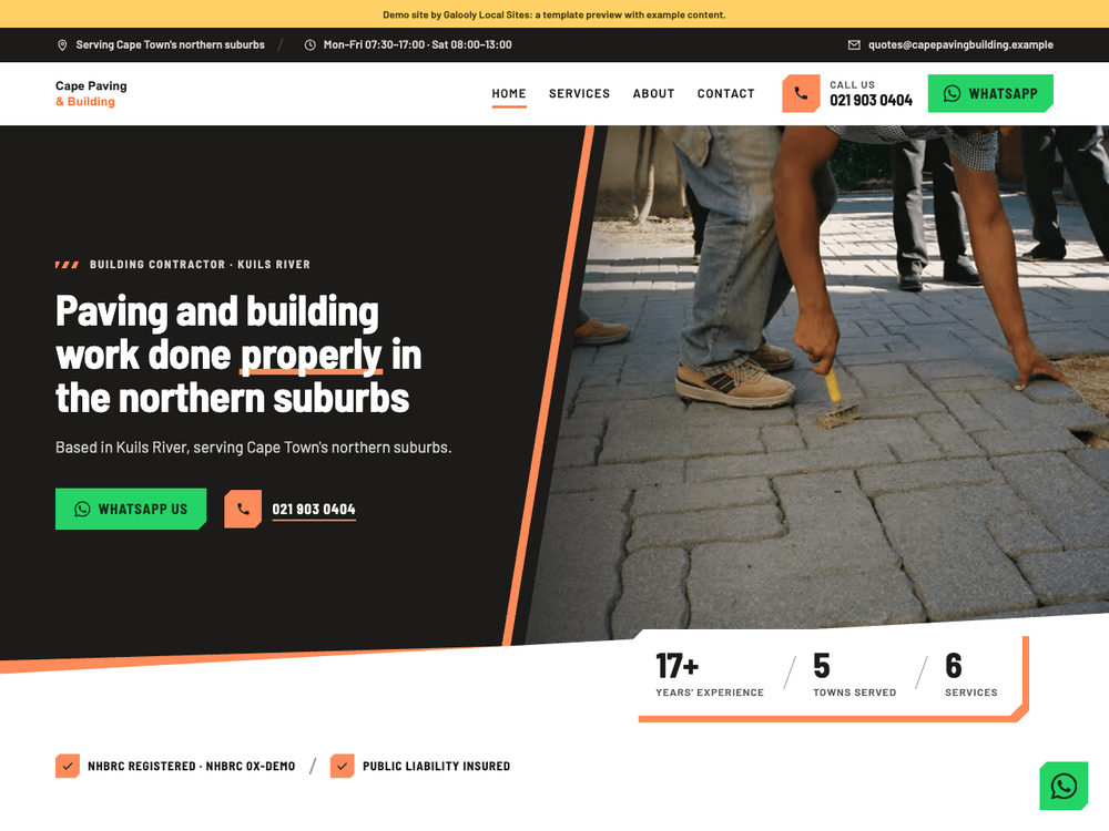 Builder and paving demo site on the Ember template