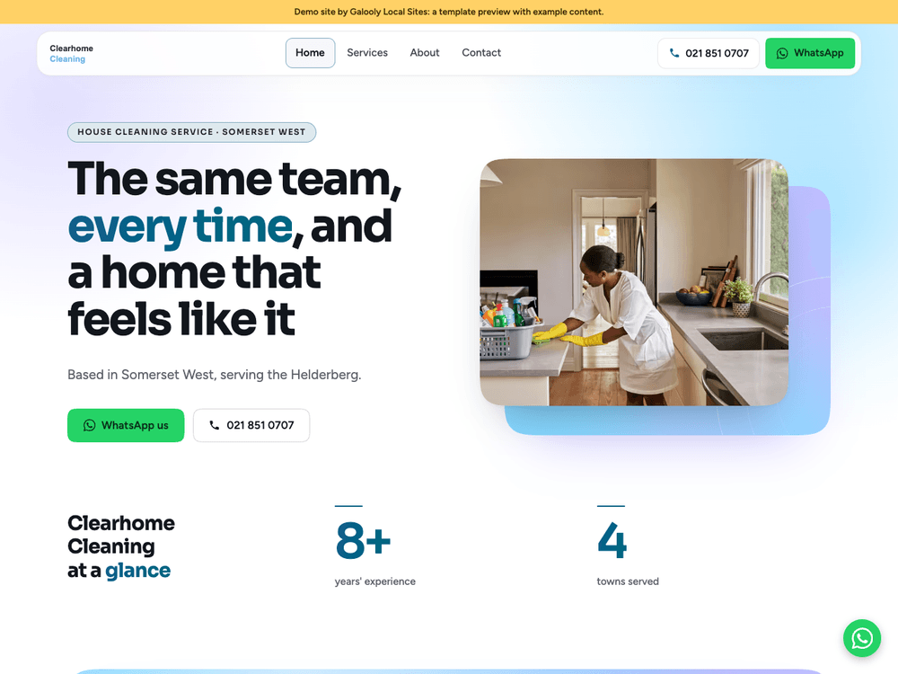 Cleaning service demo site on the Horizon template