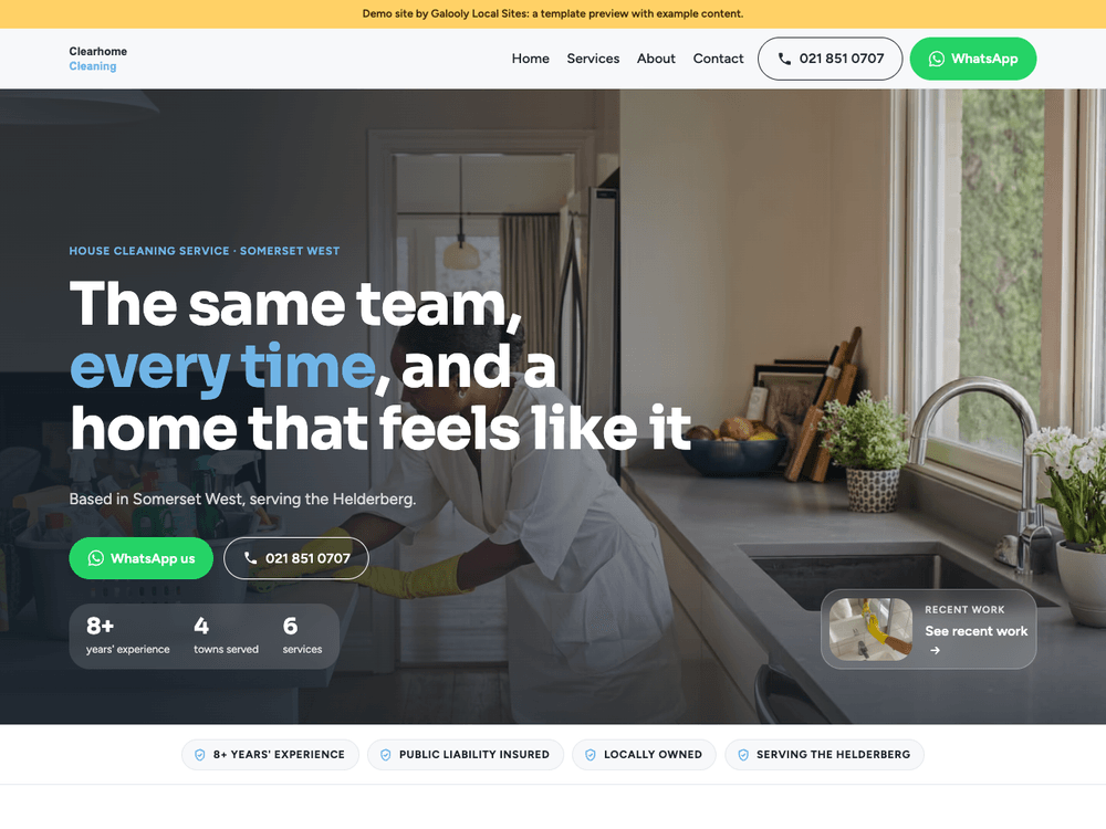 Cleaning service demo site on the Horizon template