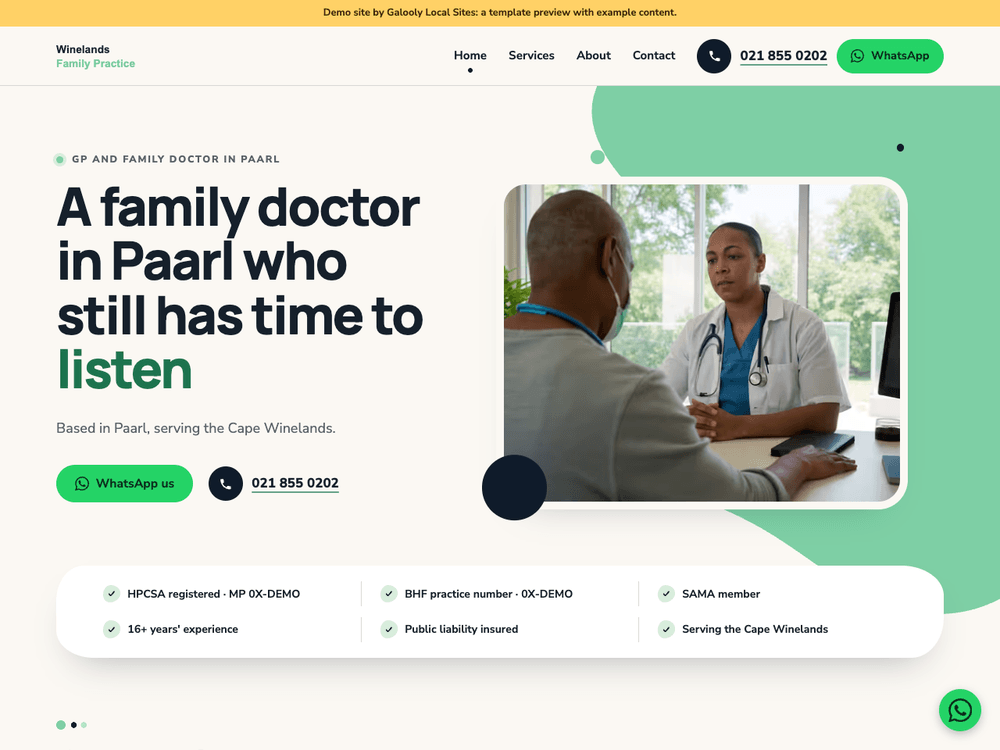 Doctor demo site on the Harbour template