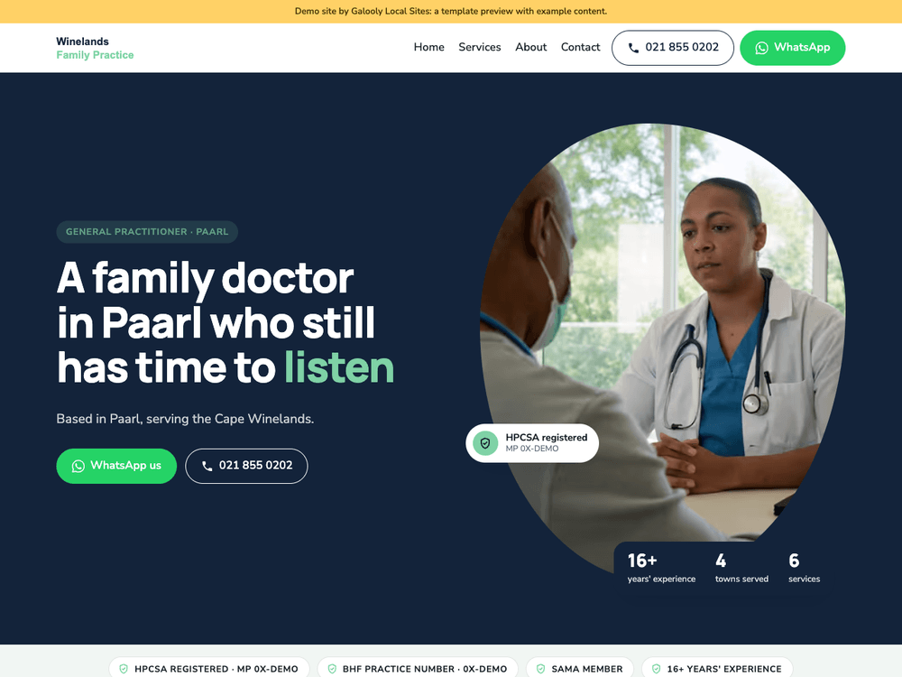 Doctor demo site on the Harbour template