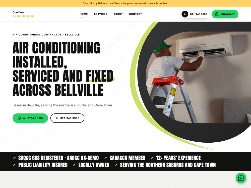 Air conditioning demo site on the Concept template