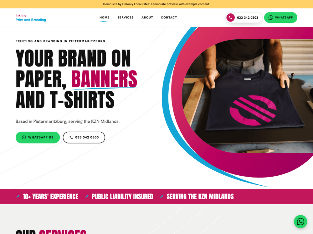 Printing and branding demo site on the Concept template