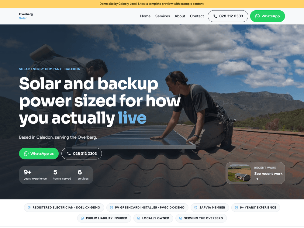 Solar installer demo site on the Horizon template