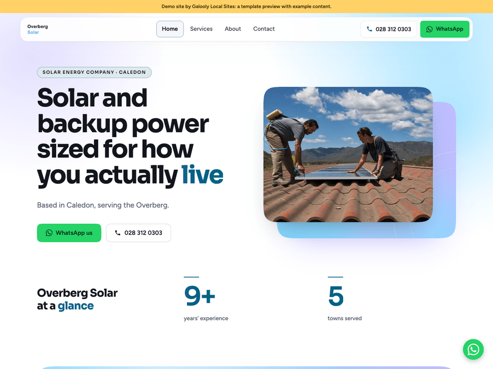 Solar installer demo site on the Horizon template