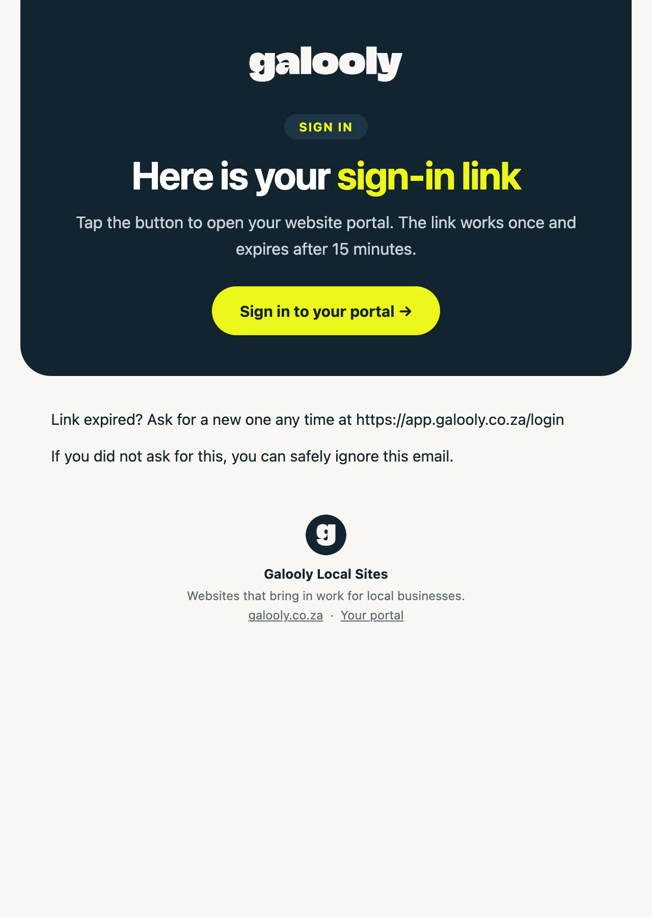 The sign-in email with a Sign in to your portal button