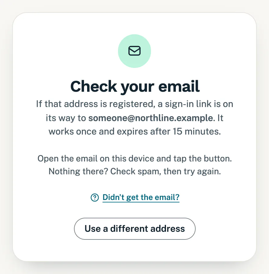 A Check your email message after asking for a sign-in link