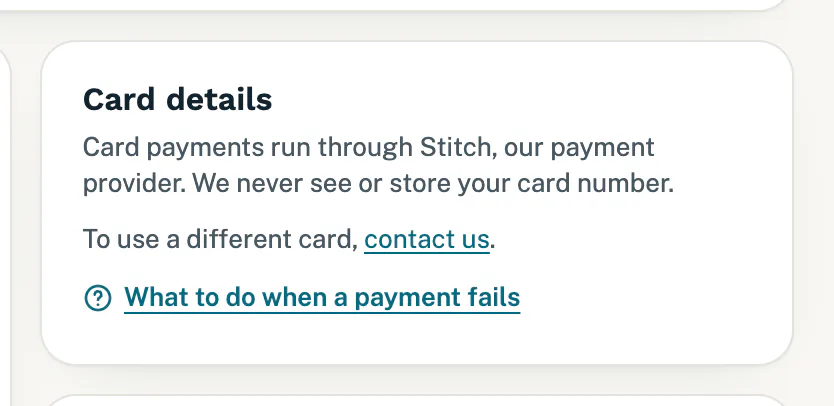 The Card details card on Billing