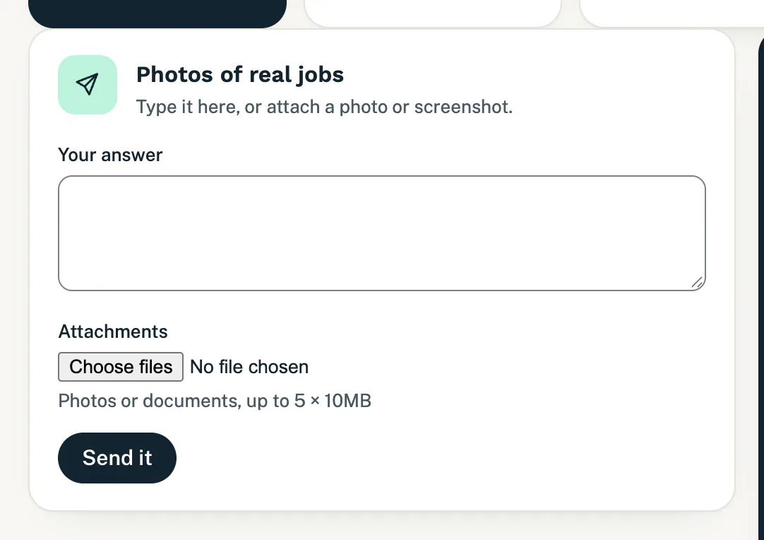 A form with one answer box and a Send it button
