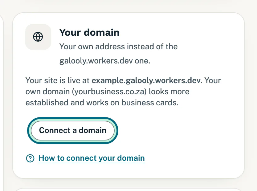 The Your domain card with a Connect a domain button